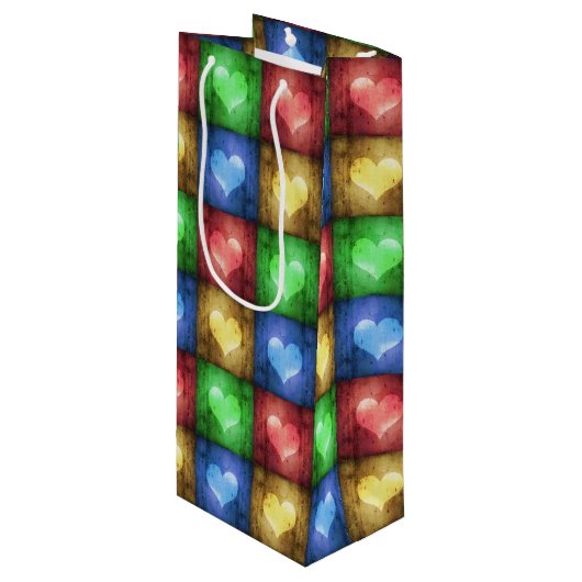 カラフルバレンタインデーの素朴ハート ワインギフトバッグ (正面アングル)