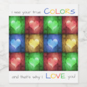 カラフルバレンタインデーの素朴ハート ワインラベル (シングルラベル)