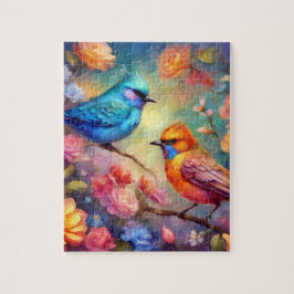 カラフルバーズオンブランチピンクローズブルーバード99 ジグソーパズル