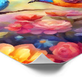 カラフルバーズオンブランチピンクローズブルーバード99 ポスター (角)