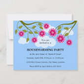 カラフルバードハウスと鳥引っ越し祝いパーティーパーティー 招待状 (裏面)