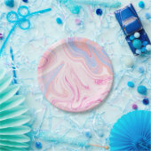 カラフルパスエレガントテルピンクブルーオレンジ大理石 ペーパープレート (パーティー)