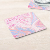 カラフルパステルエレガントピンクブルーオレンジ大理石 スクエアペーパーコースター (アングル)