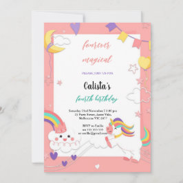 カラフルパステルユニコーン誕生日招待状 招待状