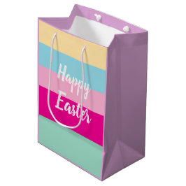 カラフルパターストライプンハッピーイースターフラットカード ミディアムペーパーバッグ