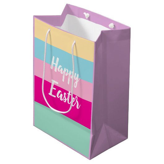 カラフルパターストライプンハッピーイースターフラットカード ミディアムペーパーバッグ (正面アングル)