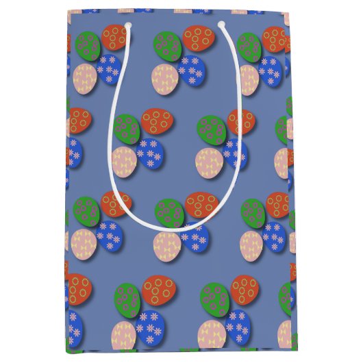 カラフルパターン（の模様が）あるイースターデザイン2 ミディアムペーパーバッグ (正面)