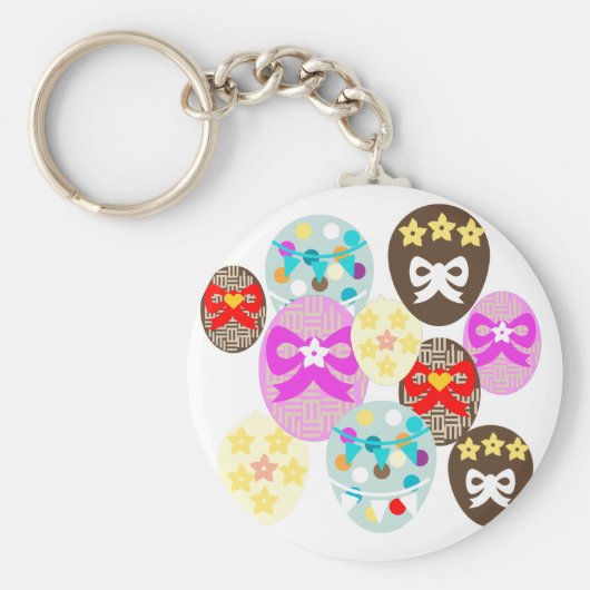 カラフルパターン（の模様が）あるイースター卵 キーホルダー (正面)