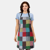 カラフルパターン(の模様が)あるマスヴィンテージパッチワーク エプロン (着用した状態)