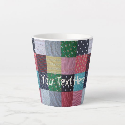 カラフルパターン(の模様が)あるマスヴィンテージパッチワーク カフェラテマグ (正面)