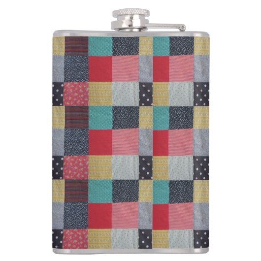 カラフルパターン(の模様が)あるマスヴィンテージパッチワーク フラスク (裏面)
