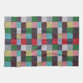 カラフルパターン(の模様が)あるヴィンテージパッチワーク キッチンタオル (横)