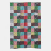 カラフルパターン(の模様が)あるヴィンテージパッチワーク キッチンタオル (縦)