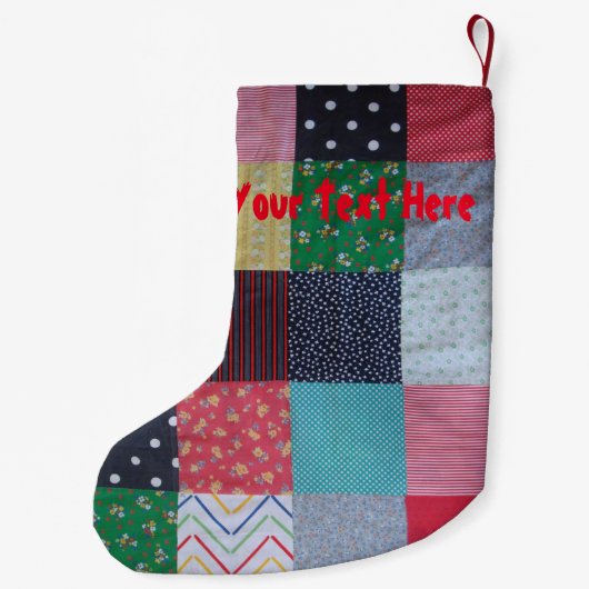 カラフルパターン(の模様が)あるヴィンテージパッチワーク スモールクリスマスストッキング (裏面)