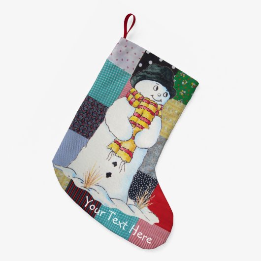 カラフルパターン(の模様が)あるヴィンテージパッチワーク スモールクリスマスストッキング (正面 (吊り時))