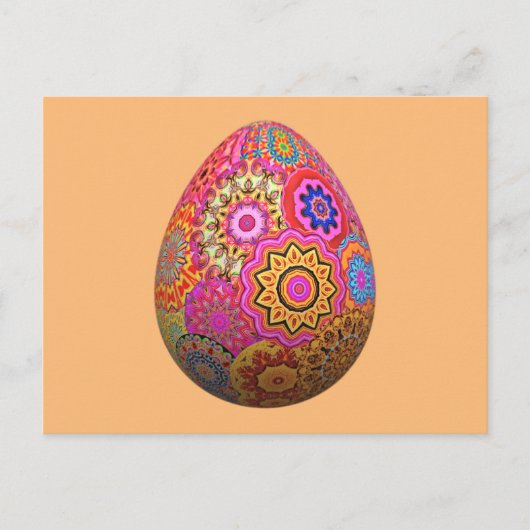 カラフルパターン（の模様が）ある復活卵 シーズンポストカード (正面)