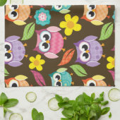 カラフルパターン(の模様が)ある輪と花 キッチンタオル (折り畳み)