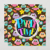 カラフルパターン(の模様が)ある輪と花 招待状 (正面/裏面)