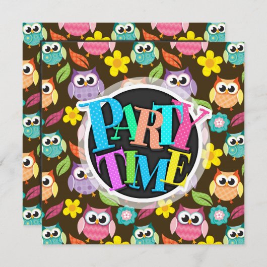 カラフルパターン(の模様が)ある輪と花 招待状 (正面/裏面)