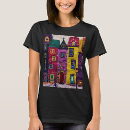 カラフルパッチワークハウス テキスタイルアート Tシャツ