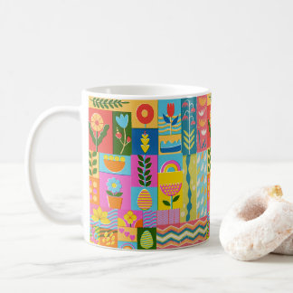 カラフルパッチワーク枠ヴィンテージ コーヒーマグカップ