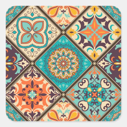カラフルパッチワーク瓦:イスラム教のモチーフ。 スクエアシール (正面)
