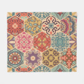 カラフルパッチワーク・タイル・イスラムのモチーフ フリースブランケット (正面(横))