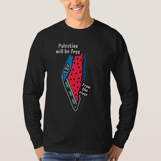 カラフルパレスティナスイカ地図グラフィックデザイン Tシャツ (正面)