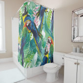 カラフルパロットと珍しい花 シャワーカーテン (インサイチュ)