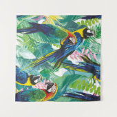 カラフルパロットと珍しい花 タペストリー (正面(横))