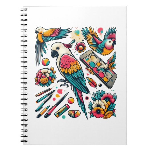 カラフルパロツトロピカルアート ノートブック (正面)