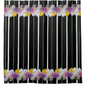 カラフルパンジーとはっきりしたストライプ シャワーカーテン (正面)