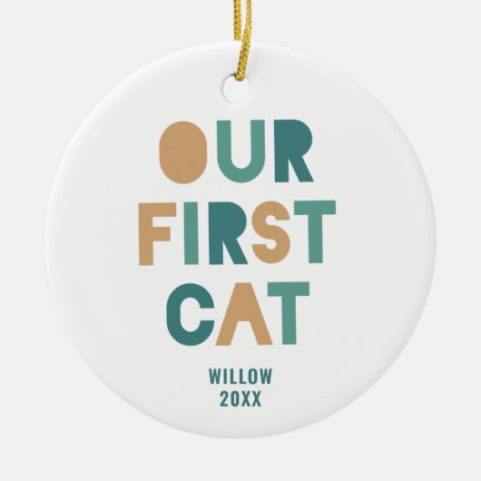 カラフルパーソナライズされたはっきりした文字の愛猫 セラミックオーナメント (正面)