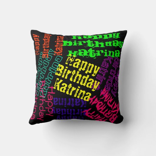 カラフルパーソナライズされたハッピーバースデー枕 クッション (裏面)
