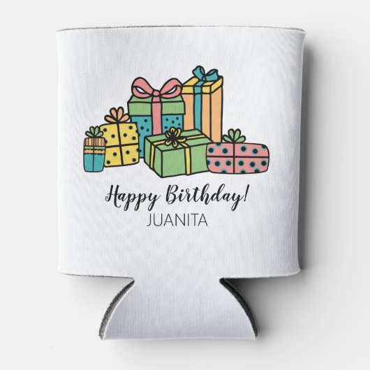 カラフルパーソナライズされたハッピーバースデー 缶クーラー (正面)