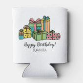 カラフルパーソナライズされたハッピーバースデー 缶クーラー (裏面)