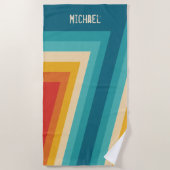 カラフルパーソナライズされたレトロストライプ- 70、80 ビーチタオル (正面)