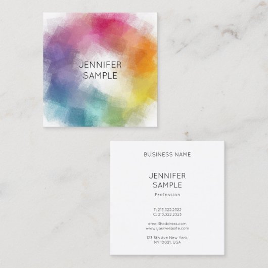 カラフルパーソナライズされた抽象芸術エレガントテンプレート スクエア名刺 (正面/裏面)