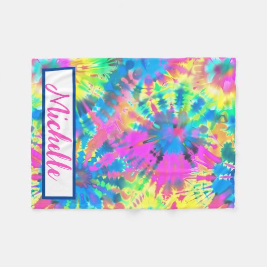 カラフルパーソナライズされた絞り染め フリースブランケット (正面(横))