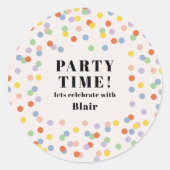 カラフルパーソナライズされた誕生日の招待 ラウンドシール (正面)