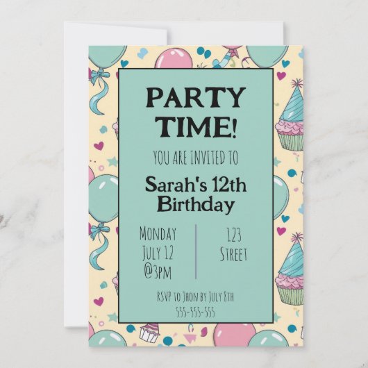 カラフルパーソナライズされた誕生日 招待状 (正面)