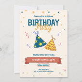 カラフルパーティーハット誕生日招待状 招待状 (正面)