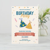 カラフルパーティーハット誕生日招待状 招待状 (スタンド正面)