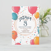 カラフルパーティーバルーン子供の誕生日パーティー 招待状 (スタンド正面)