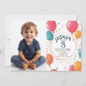 カラフルパーティーバルーン子供の誕生日パーティー 招待状 (正面)