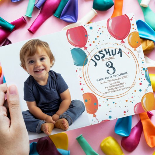 カラフルパーティーバルーン子供の誕生日パーティー 招待状