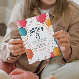 カラフルパーティーバルーン子供の誕生日パーティー 招待状