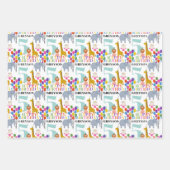 カラフルパーティー動物の風船とハッピーバースデー ラッピングペーパーシート (正面)