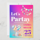 カラフルパーティー誕生日 招待状 (正面)