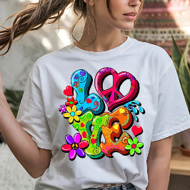 カラフルヒッピースタイル LOVE グラフィック トライブレンドTシャツ